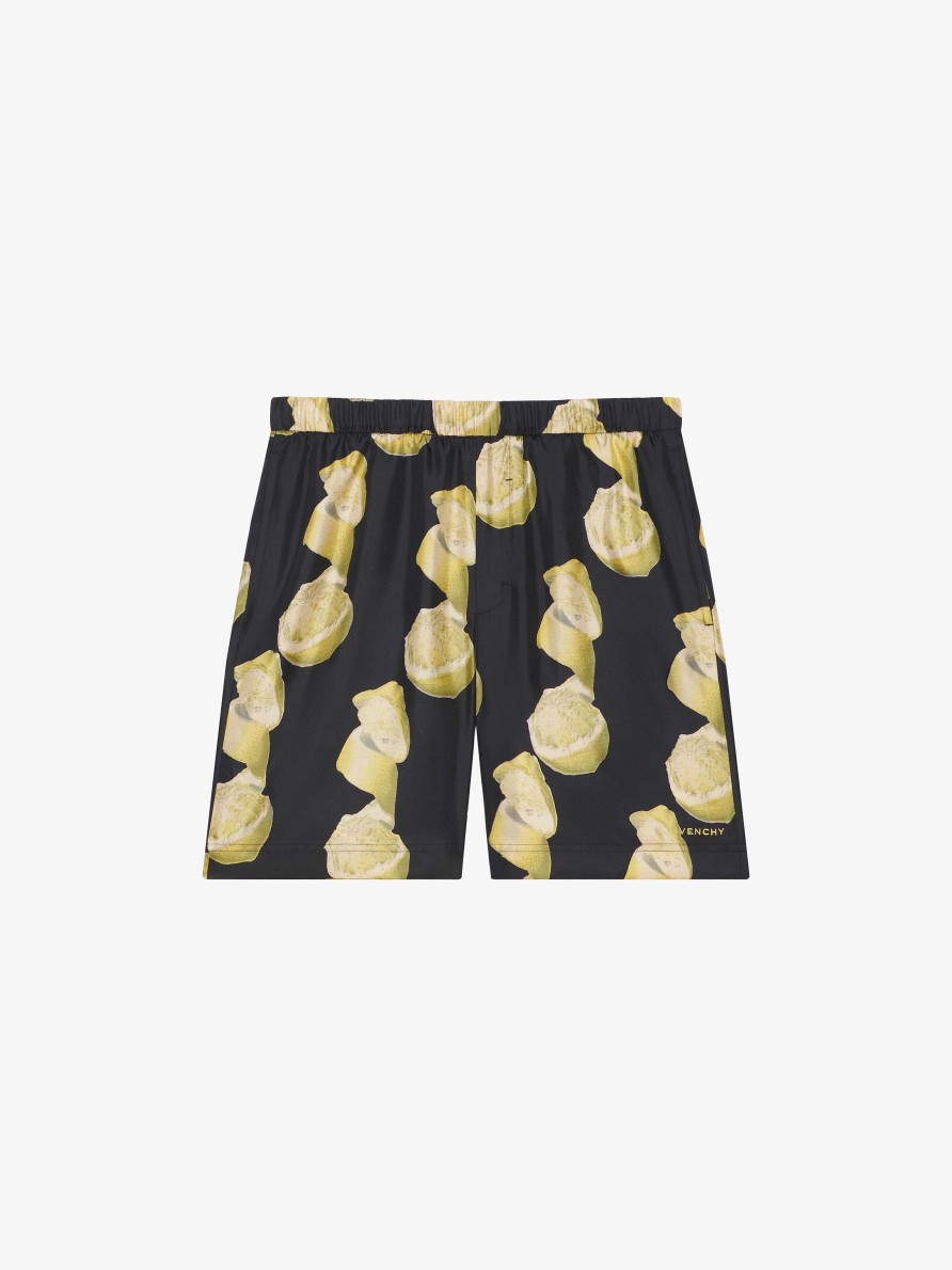 Men Givenchy Shorts | Bermuda Shorts In Printed Silk Black/Yellow