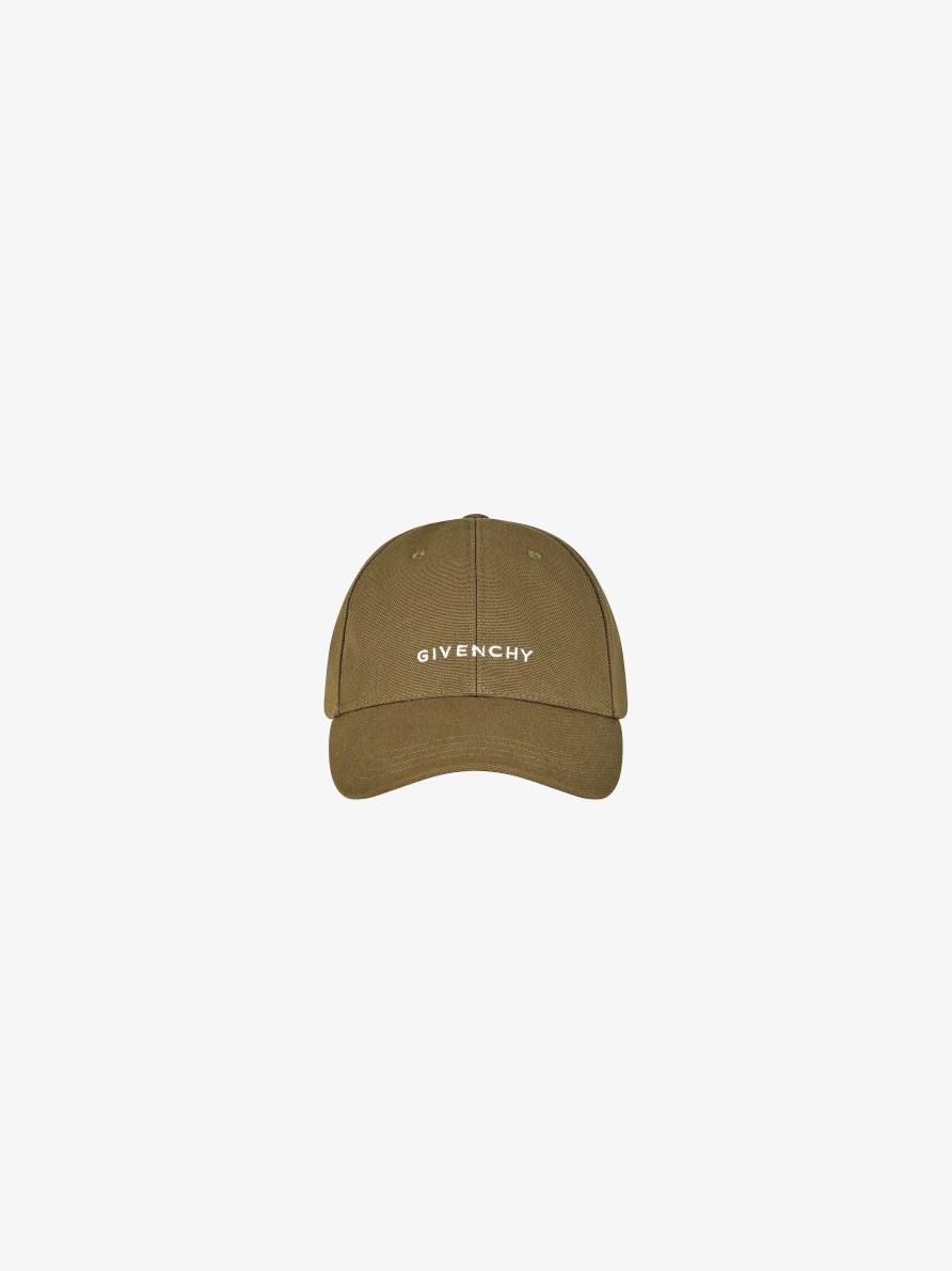 Men Givenchy Beanies & Caps | Givenchy Embroidered Cap In Rip And Repair Cotton Dark Khaki