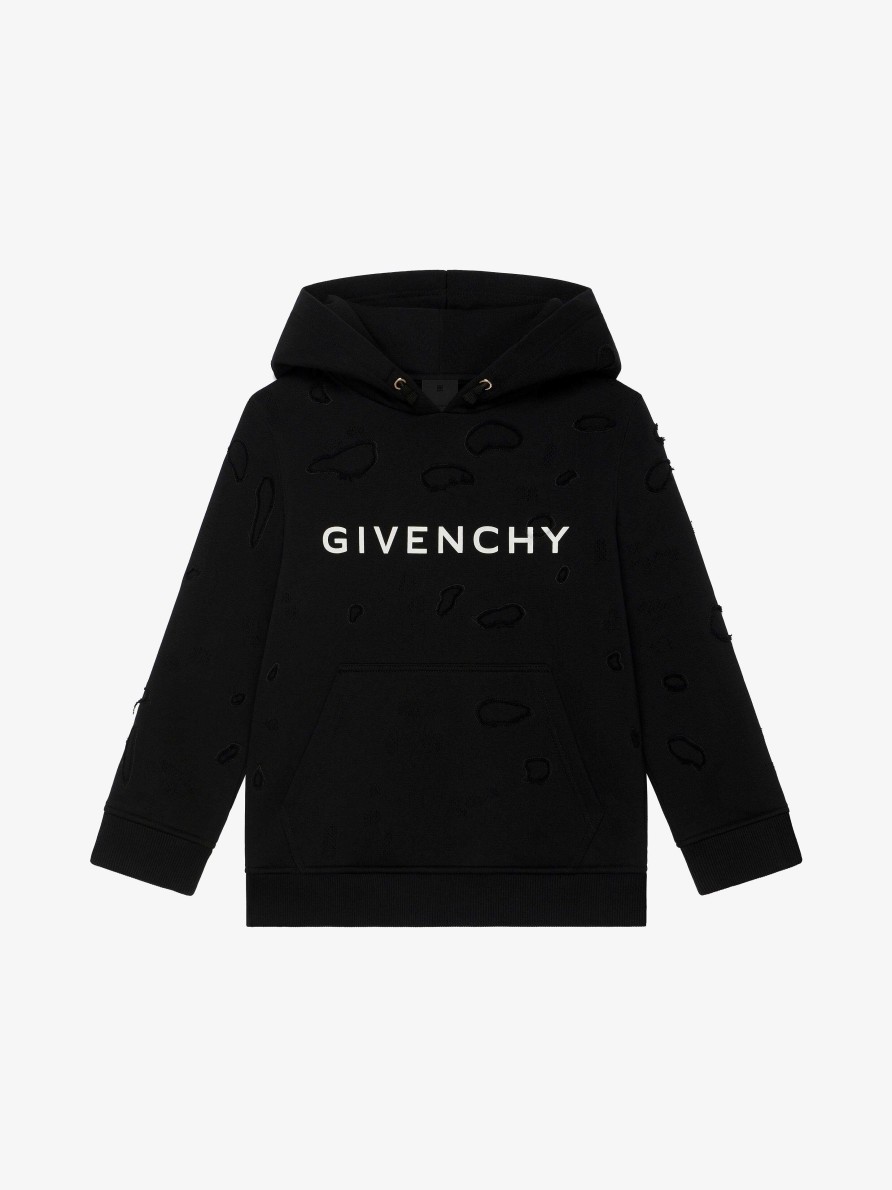 Men Givenchy Boy (4 To 12 Years) | Givenchy Hooded Sweatshirt In Partly Destroyed Fleece Black