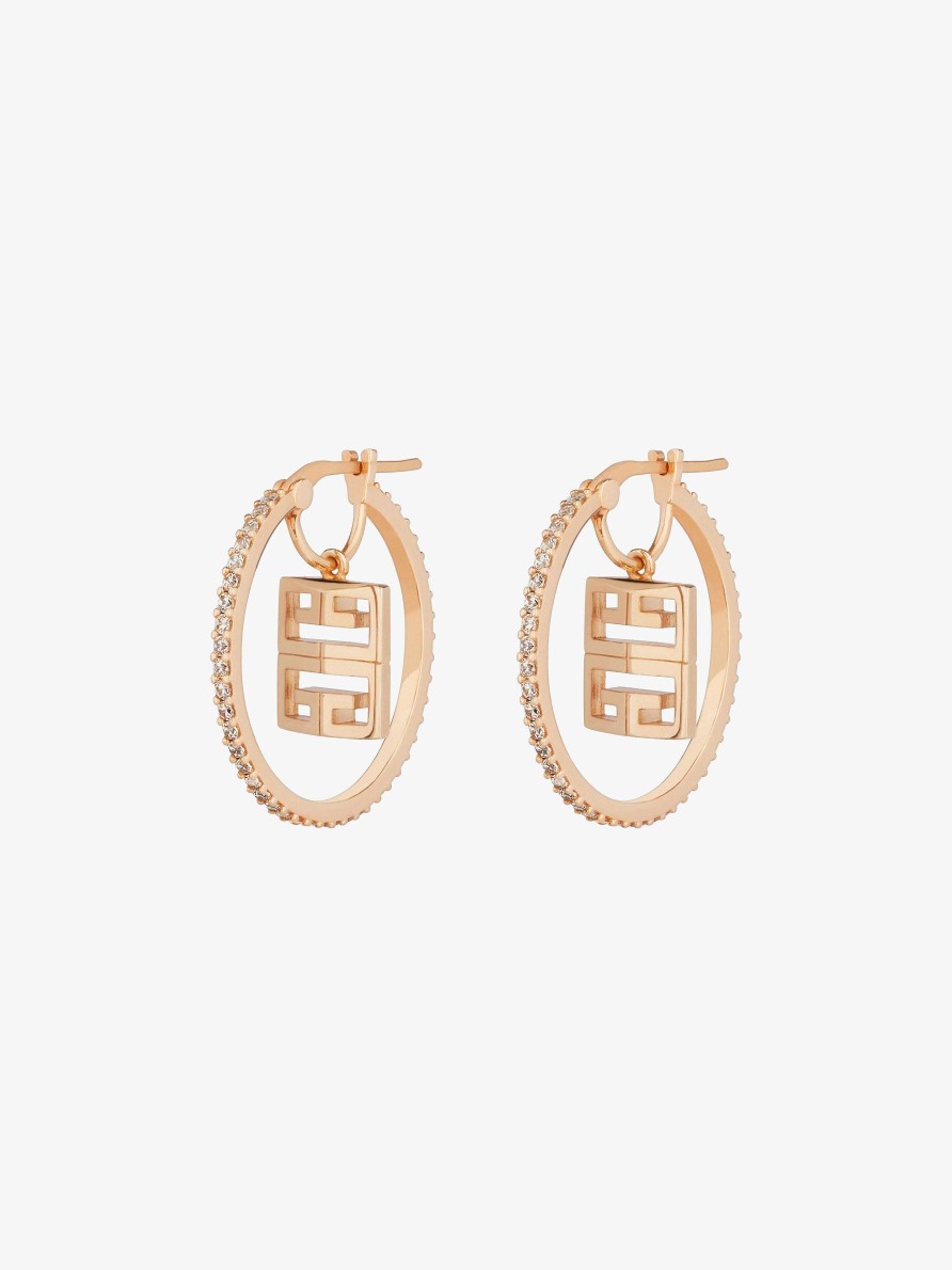 Women Givenchy Jewelry | 4G Earrings In Metal With Crystals Rose Gold