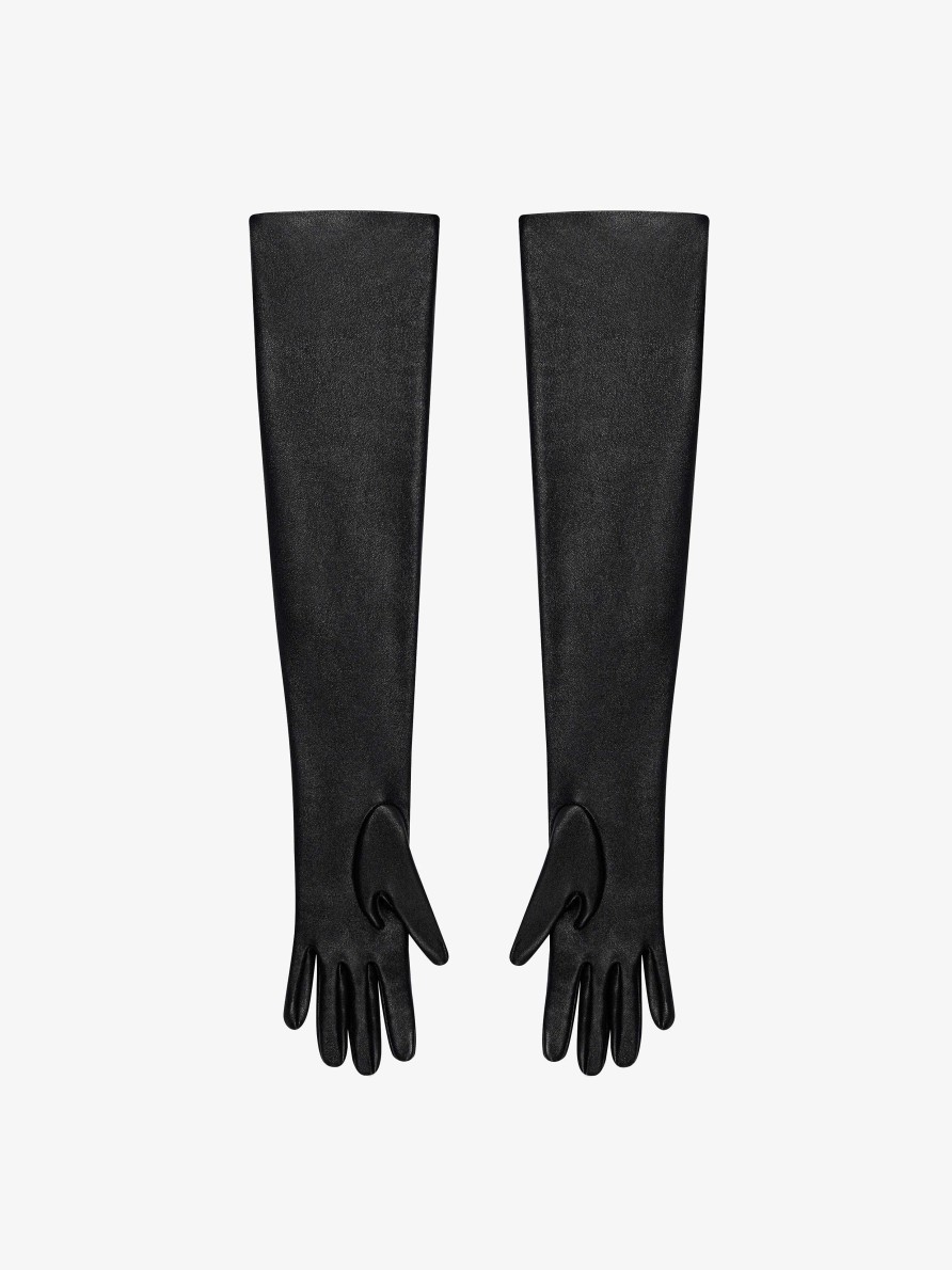 Women Givenchy Other Accessories | Voyou Long Zipped Gloves In Leather Black