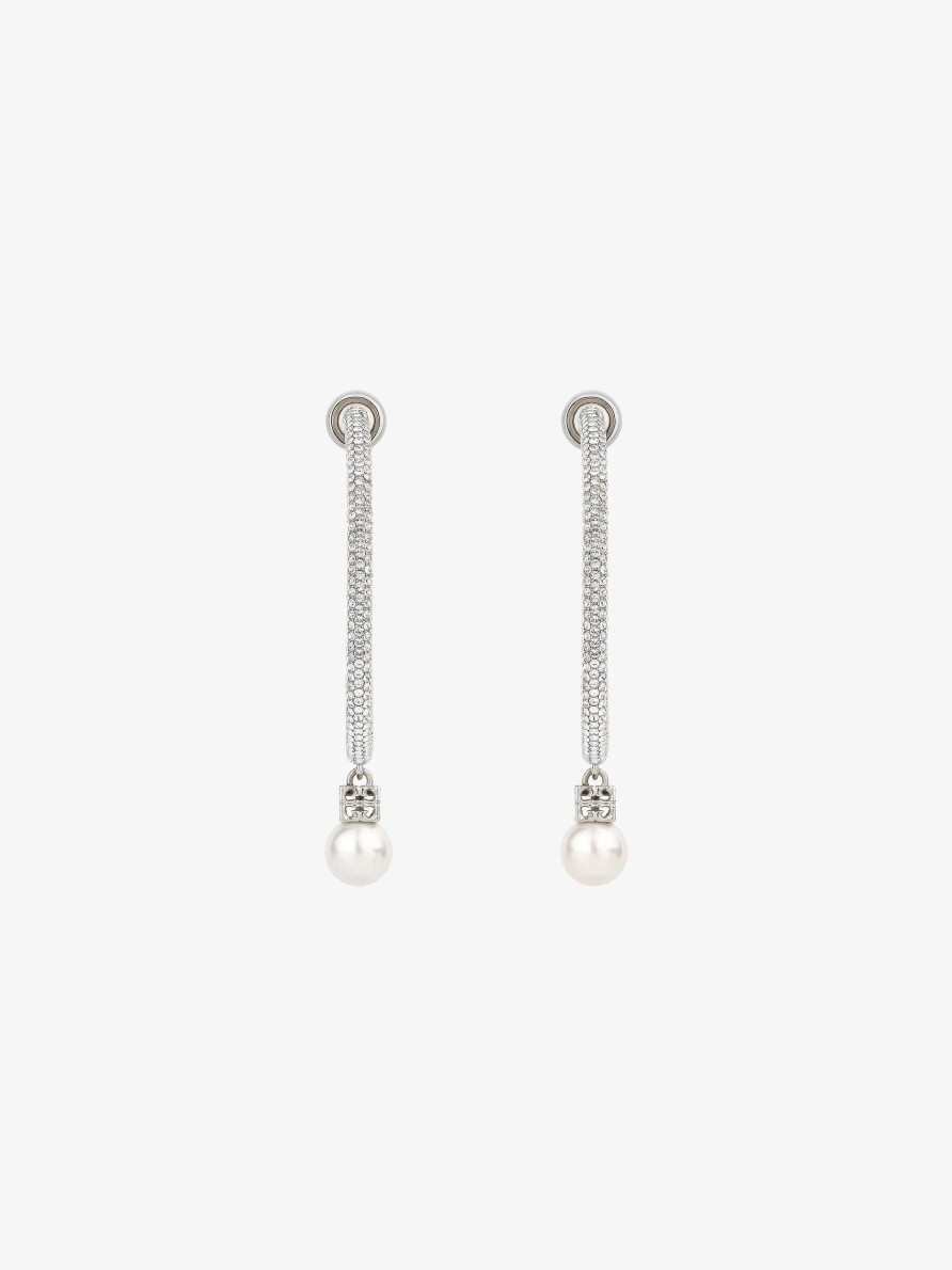 Women Givenchy Jewelry | Pearl Earrings In Metal With Crystals White/Silvery