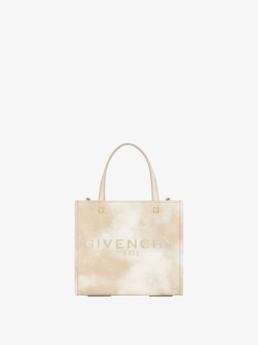 Women Givenchy Mini & Micro Bags | Mini G-Tote Shopping Bag In Tie And Dye Canvas Dusty Gold