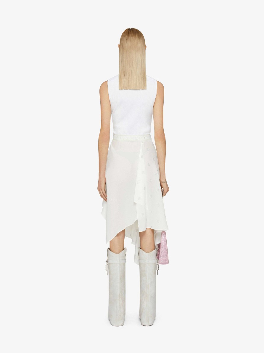 Women Givenchy Dresses | Dress In 4G Silk With Asymmetrical Ruffled Skirt White/Silvery