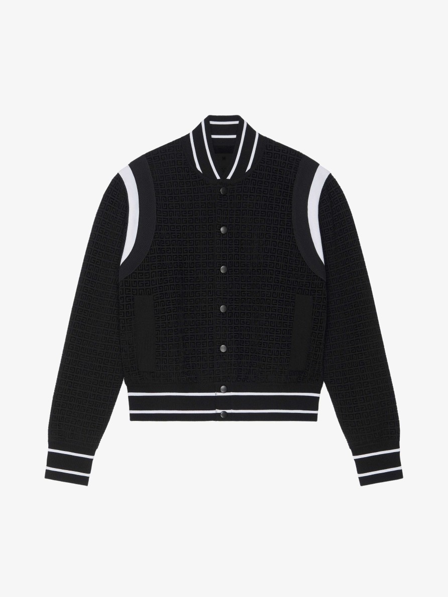 Men Givenchy Outerwear & Blousons | Varsity Jacket In 4G Knit With Velvet Effect Black