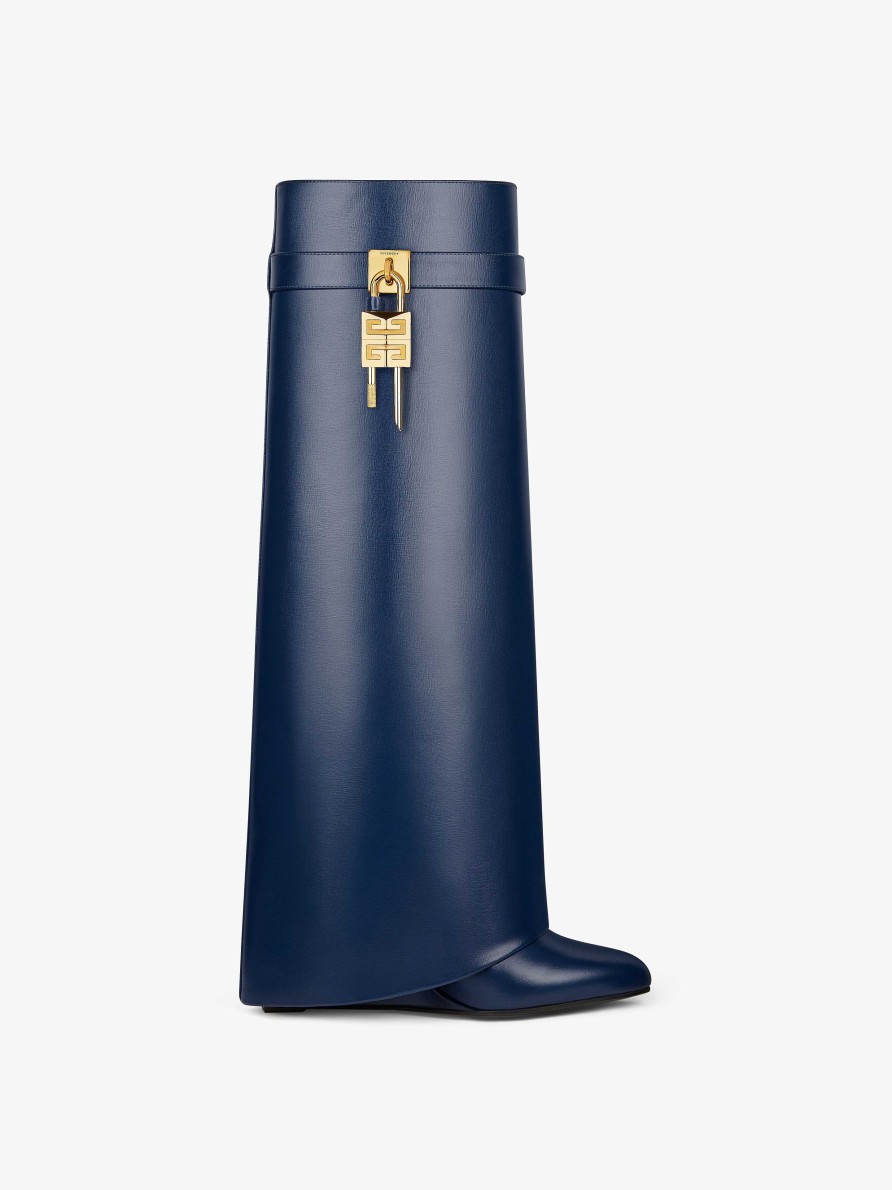 Women Givenchy Shark Lock | Shark Lock Boots In Leather Petrol Blue