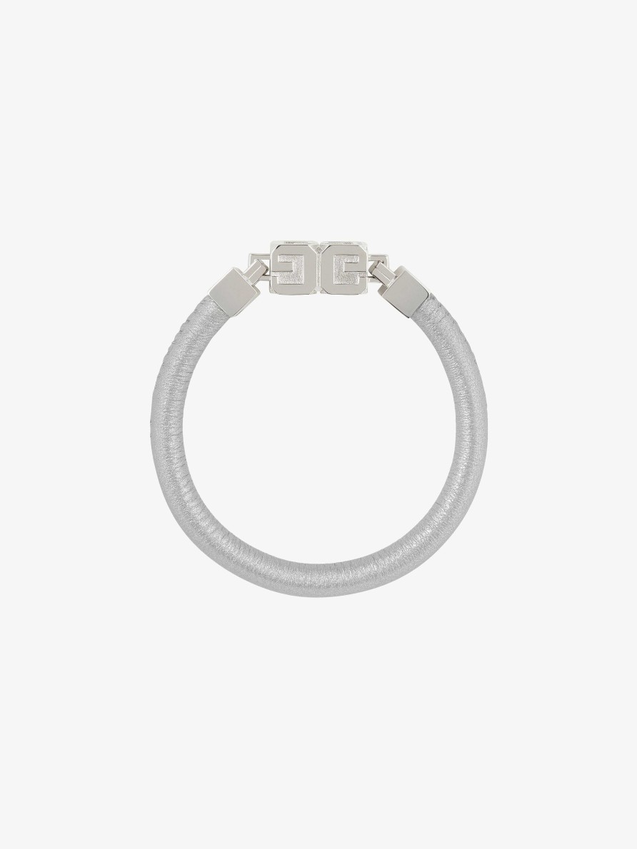 Women Givenchy Jewelry | G Cube Bracelet In Leather And Metal Silvery