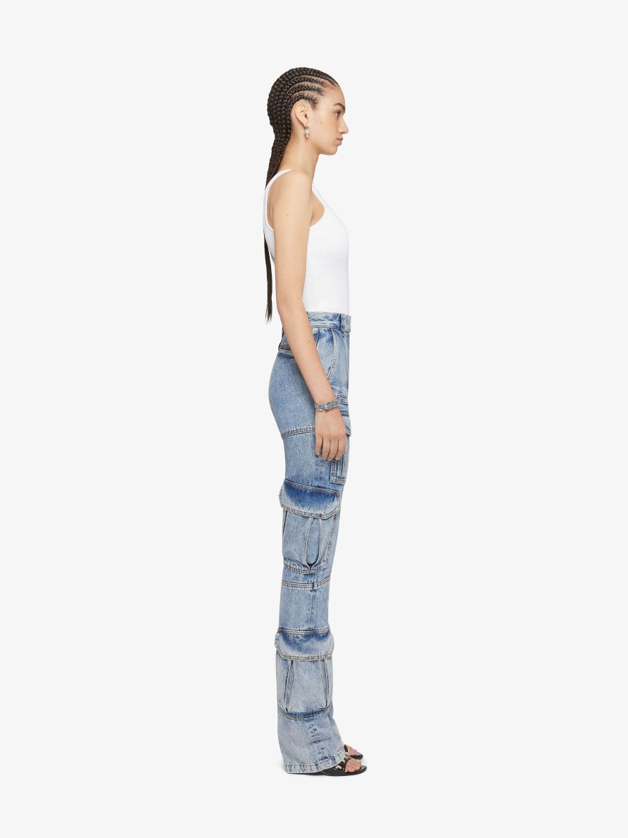 Women Givenchy Pants | Boot Cut Cargo Pants In Denim Light Blue