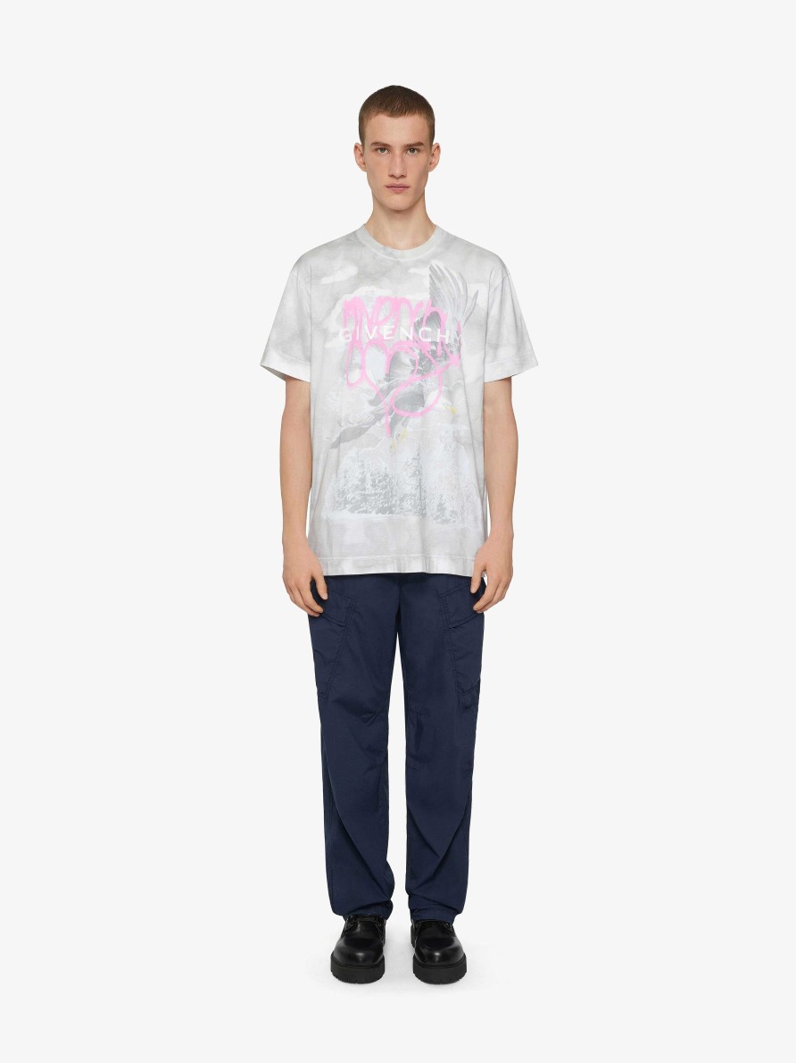 Men Givenchy T-Shirts | Oversized T-Shirt In Cotton With Givenchy Eagle Print Smoke Grey