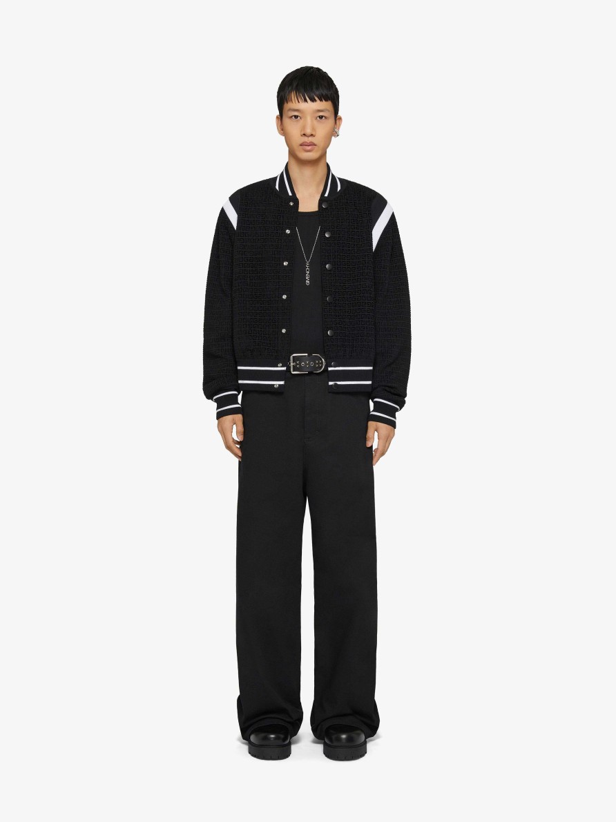 Men Givenchy Outerwear & Blousons | Varsity Jacket In 4G Knit With Velvet Effect Black