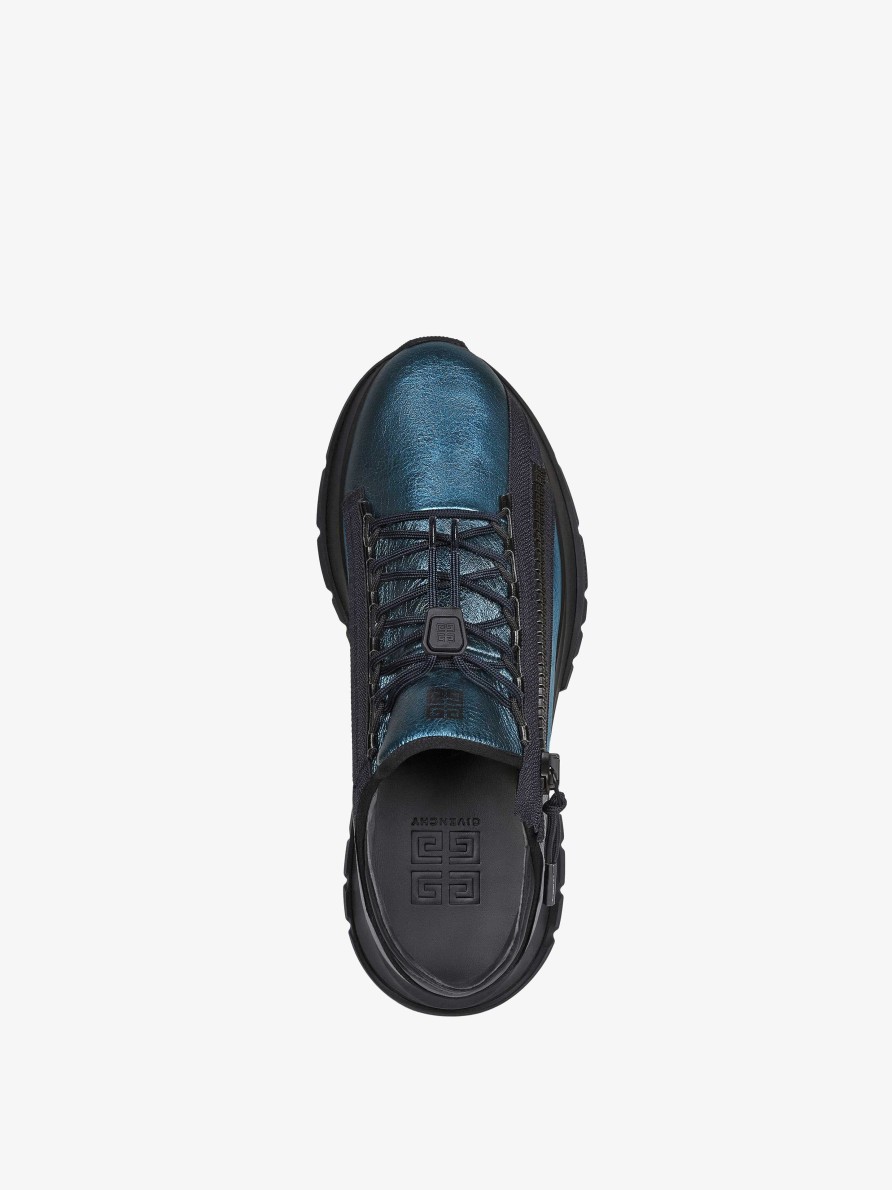 Men Givenchy Sneakers | Spectre Runner Sneakers In Laminated Leather With Zip Blue/Silvery