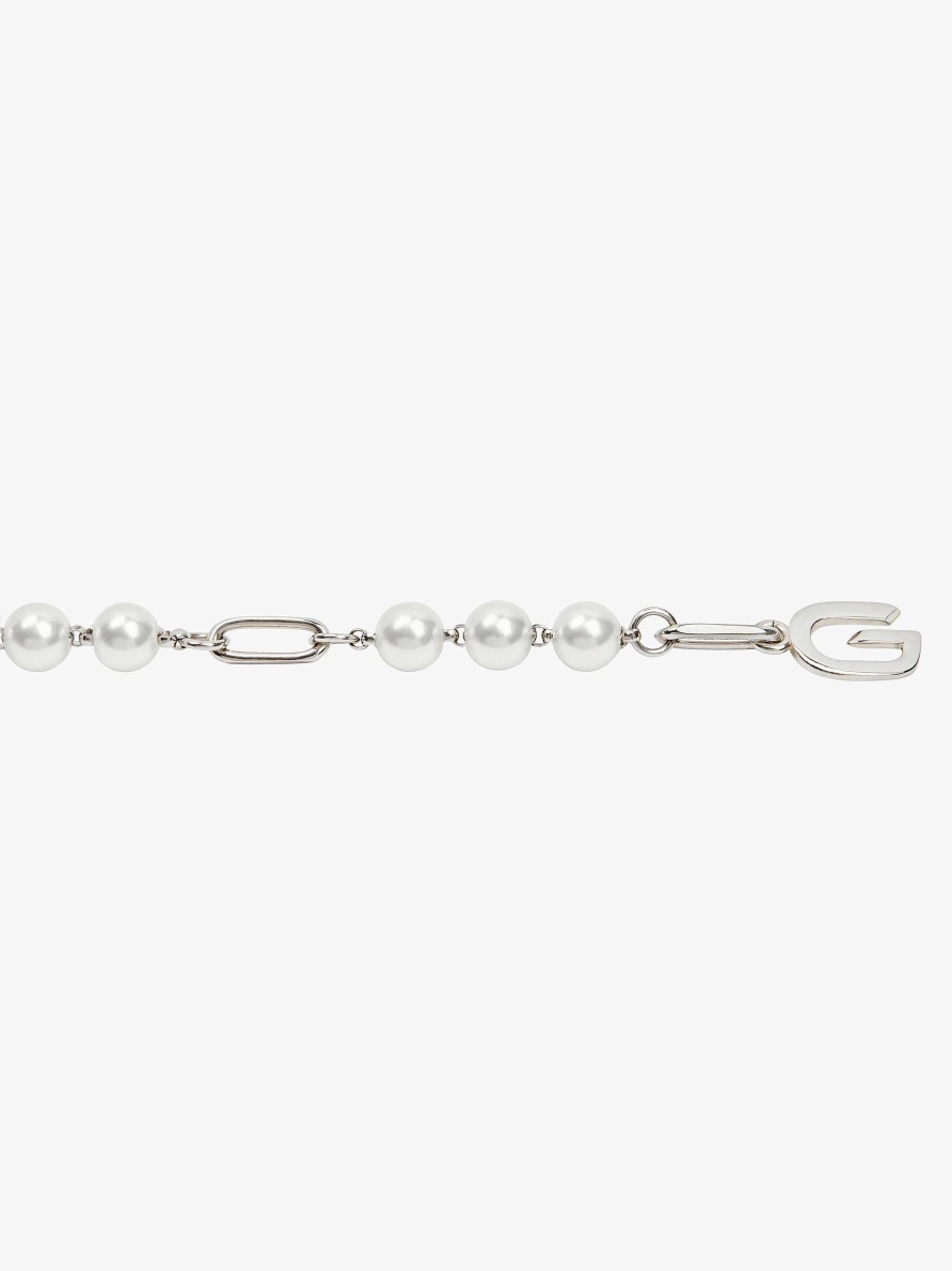 Women Givenchy Jewelry | G Link Necklace In Metal With Pearls White/Silvery