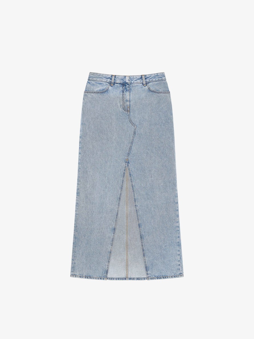 Women Givenchy Skirts | Skirt In Denim With Slit Light Blue