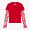 Women Givenchy T-Shirts | Overlapped T-Shirt In Cotton And 4G Dragon Tulle Vermillon