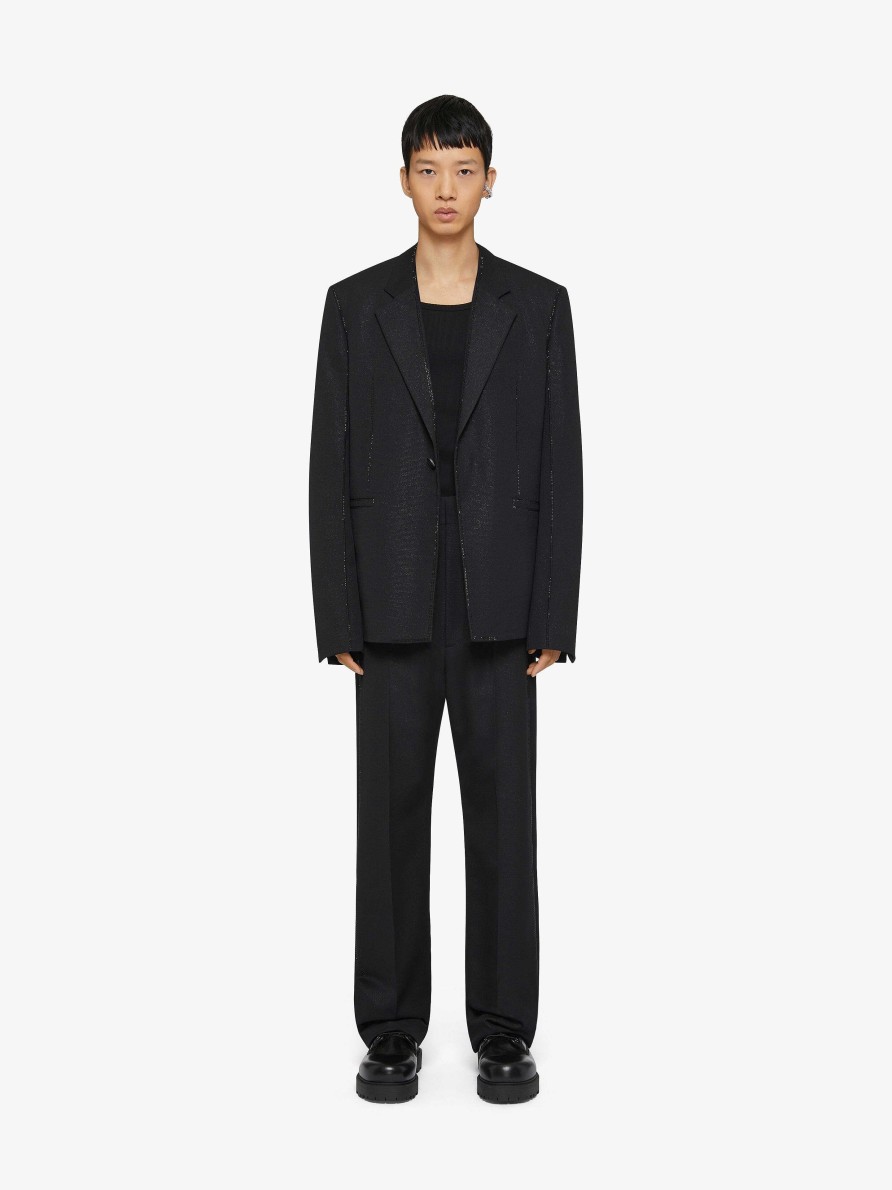 Men Givenchy Jackets & Coats | Jacket In Wool With Lurex Seams And Strass Black