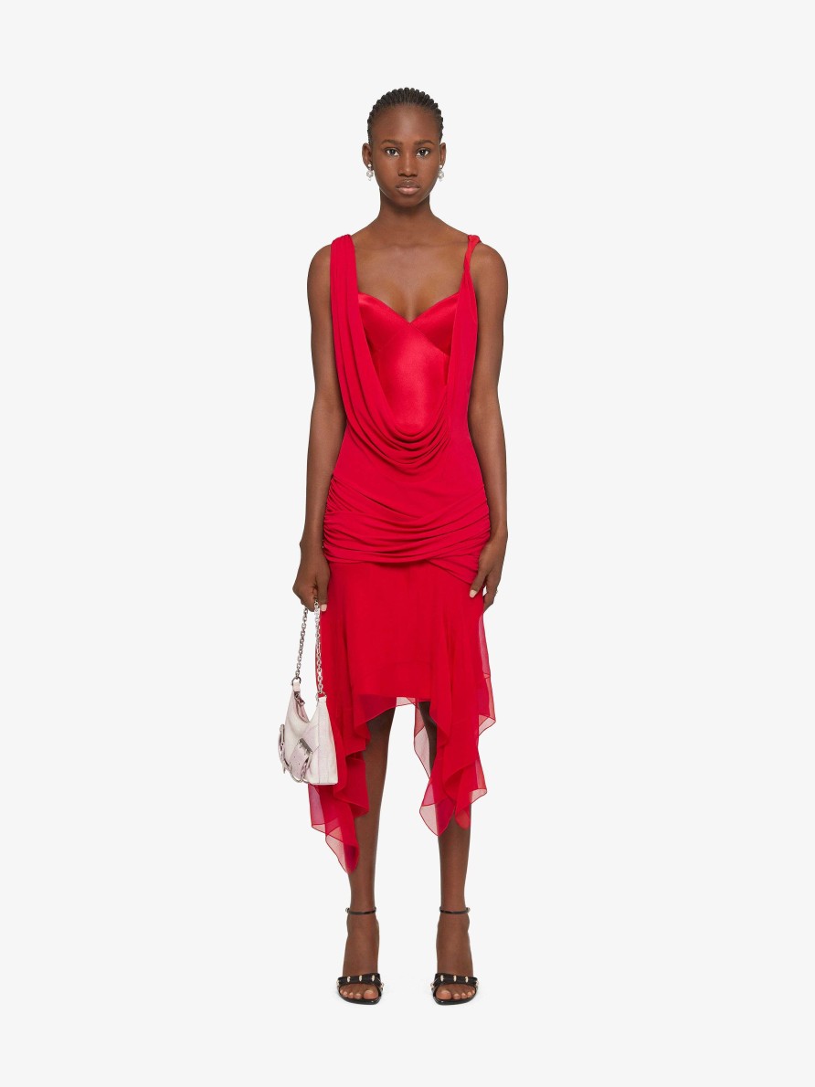 Women Givenchy Dresses | Draped Dress In Satin, Jersey And Mousseline Vermillon