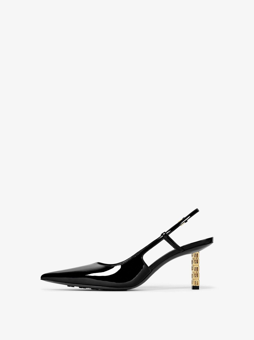 Women Givenchy Heels | G Cube Slingbacks In Patent Leather Black