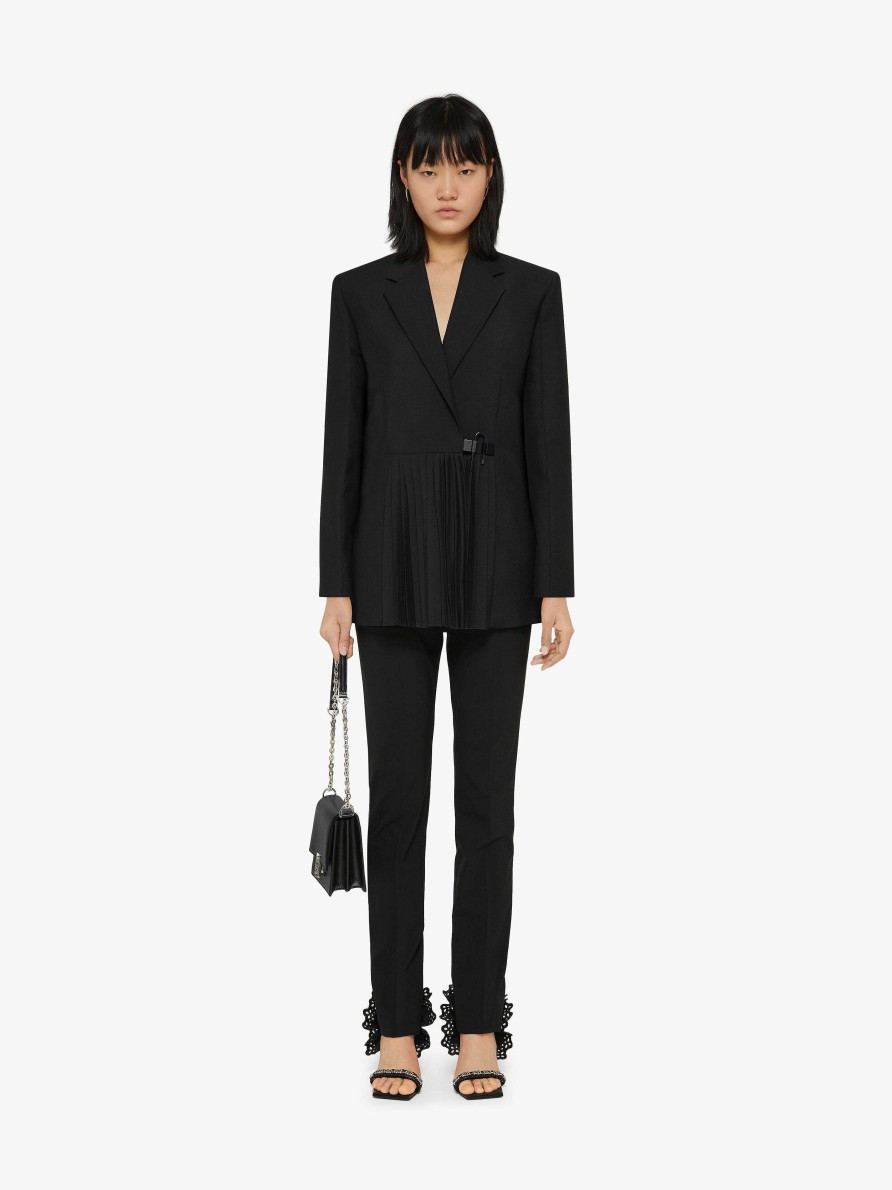 Women Givenchy Jackets & Coats | U-Lock Slim Fit Jacket In Wool With Pleated Details Black