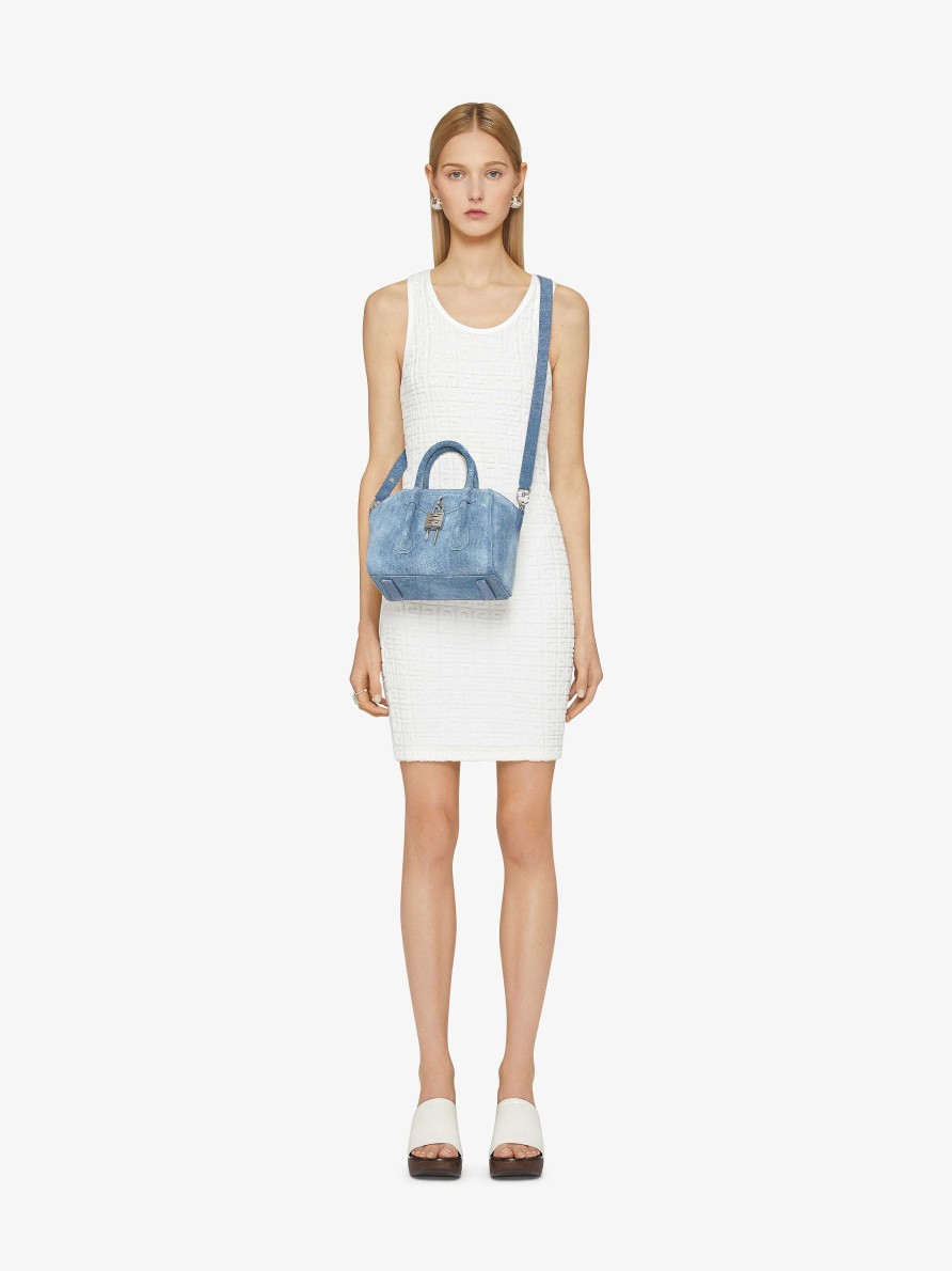 Women Givenchy Antigona | Mini Antigona Lock Bag In Washed Denim Medium Blue