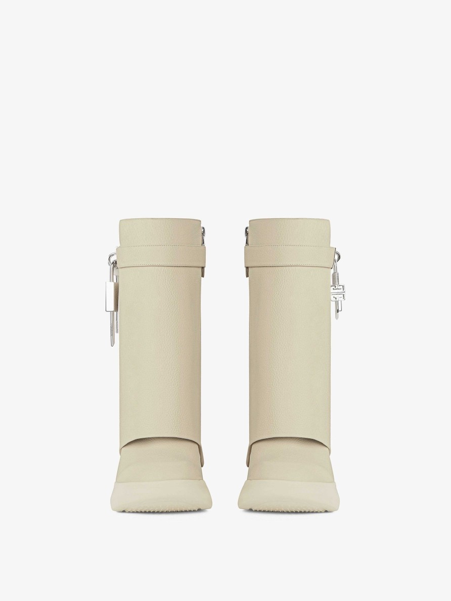 Women Givenchy Boots & Booties | Shark Lock Biker Ankle Boots In Grained Leather Beige