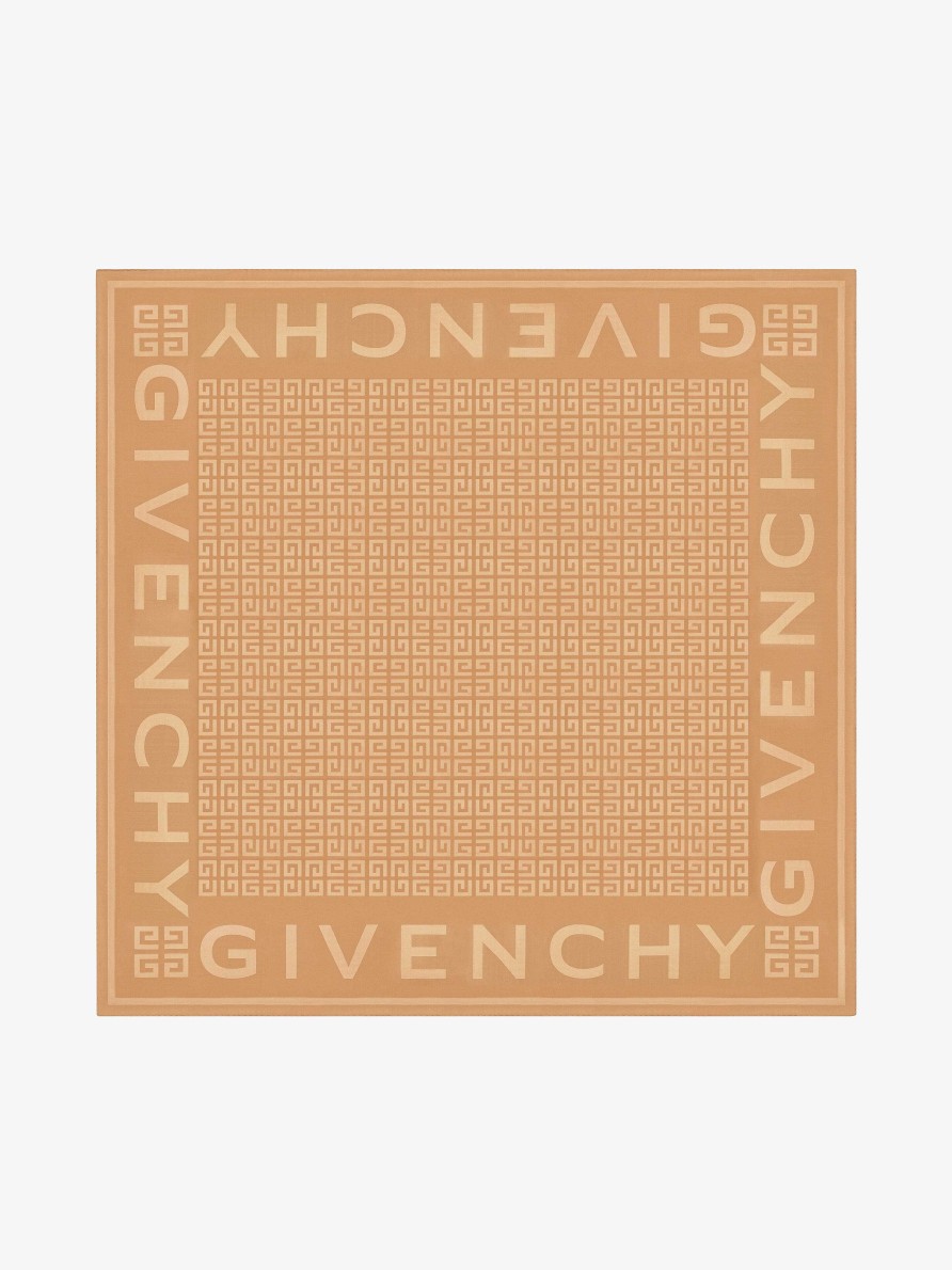 Women Givenchy Scarves | Givenchy 4G Large Square In Silk Jacquard Light Beige Camel