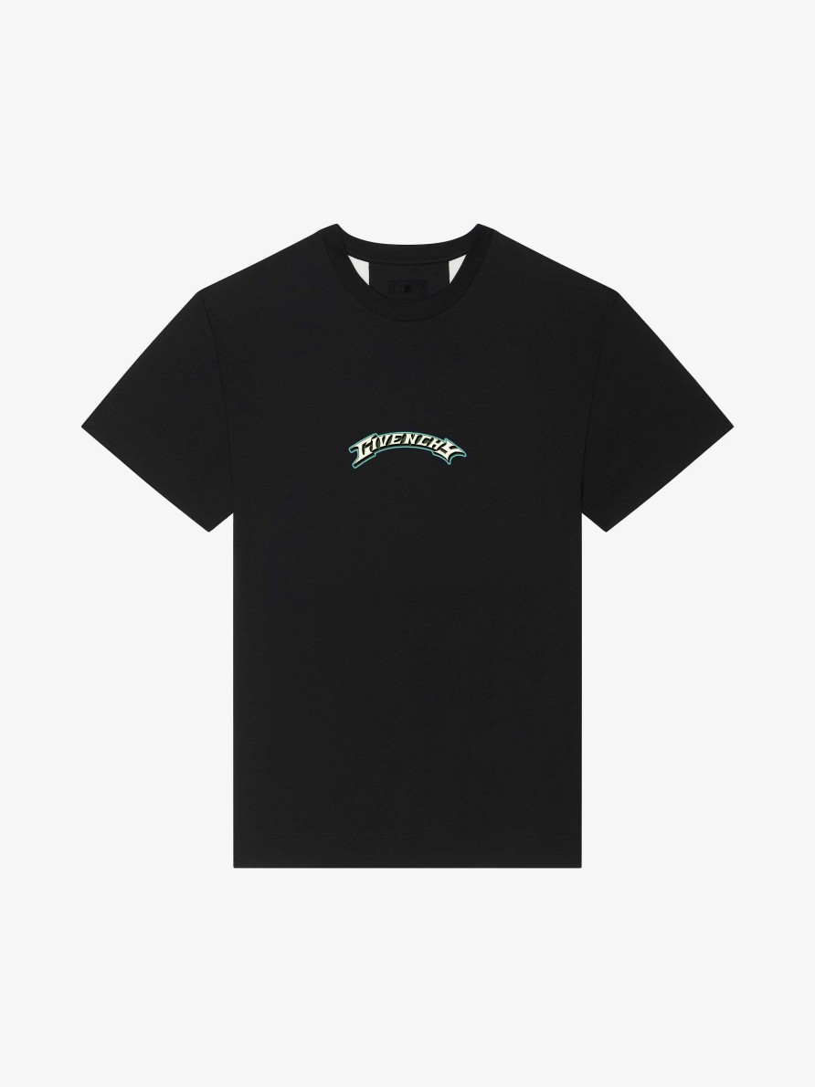 Men Givenchy T-Shirts | T-Shirt In Cotton With Givenchy Dragon Print Black/White