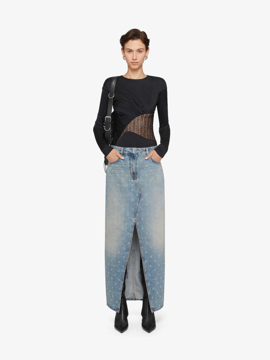 Women Givenchy Skirts | Skirt In Givenchy 4G Denim With Slit Medium Blue