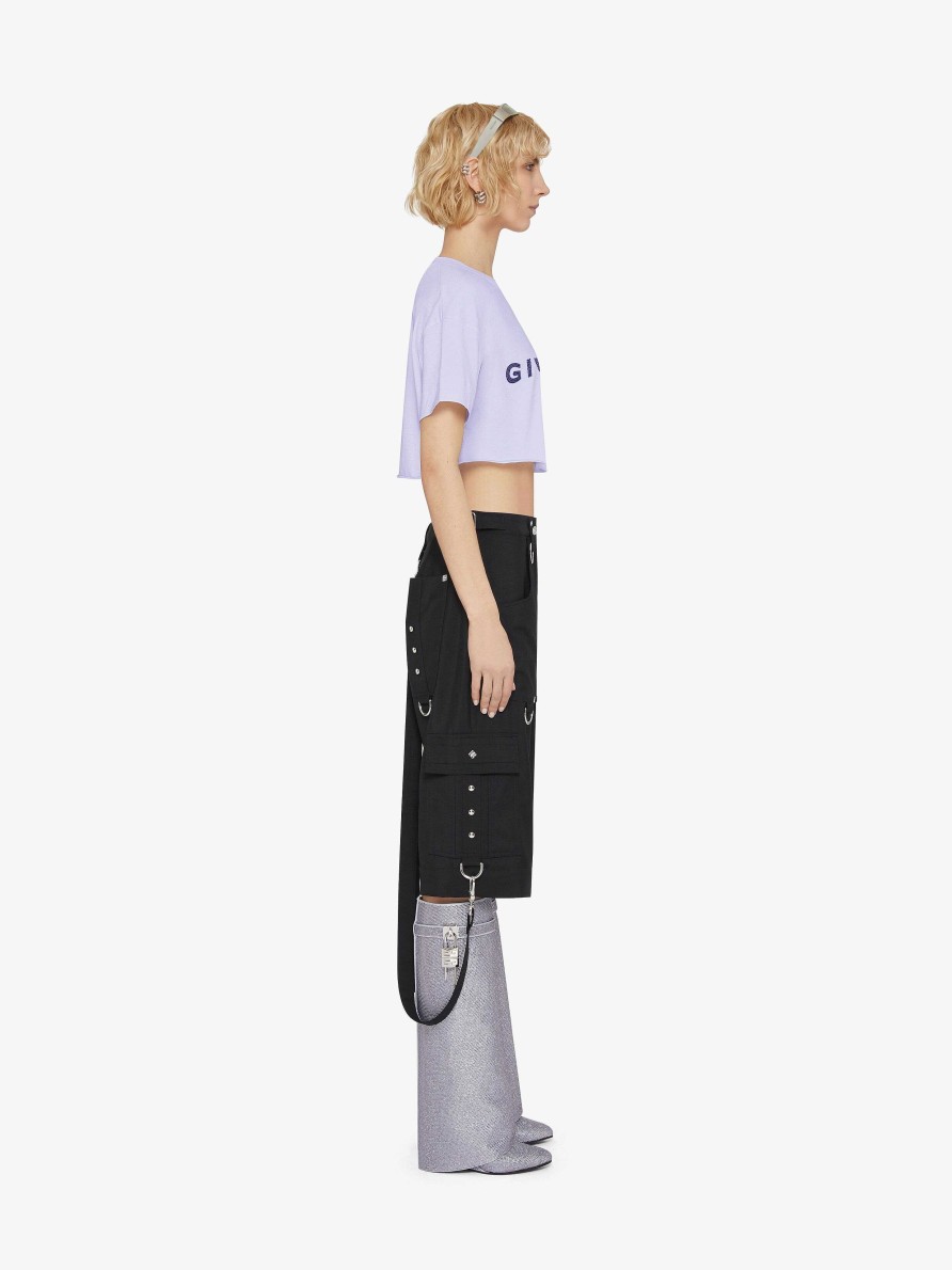 Women Givenchy T-Shirts | Cropped T-Shirt In Cotton With Givenchy Rhinestones Lavender