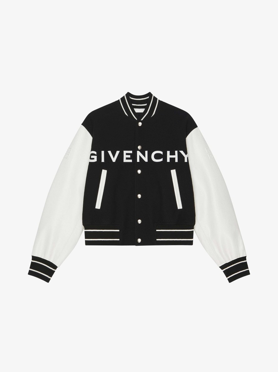 Men Givenchy Outerwear & Blousons | Givenchy Varsity Jacket In Wool And Leather Black/White