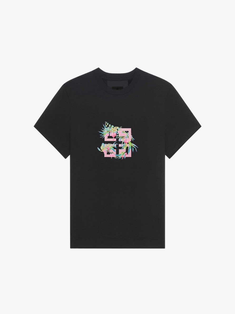 Women Givenchy T-Shirts | T-Shirt In Cotton With 4G Flowers Print Black