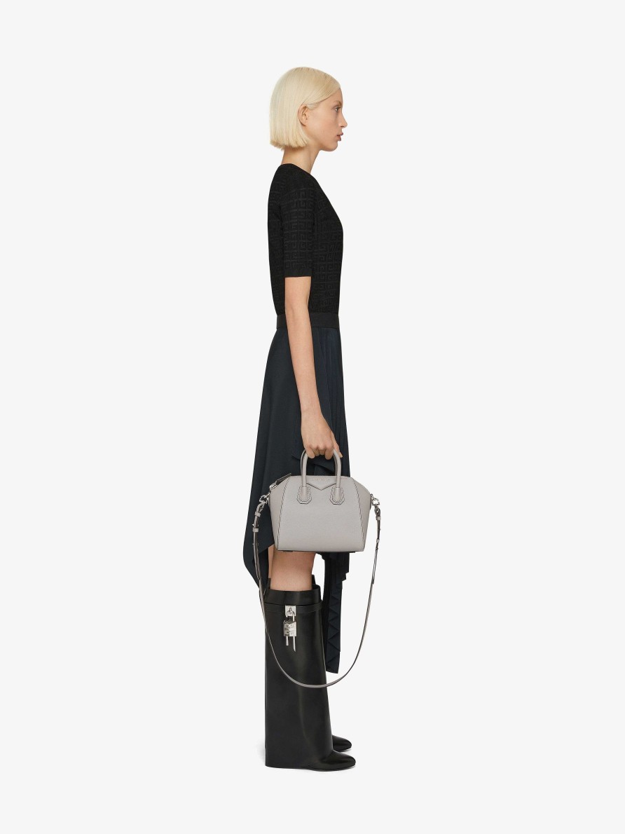 Women Givenchy Antigona | Mini Antigona Bag In Grained Leather Pearl Grey