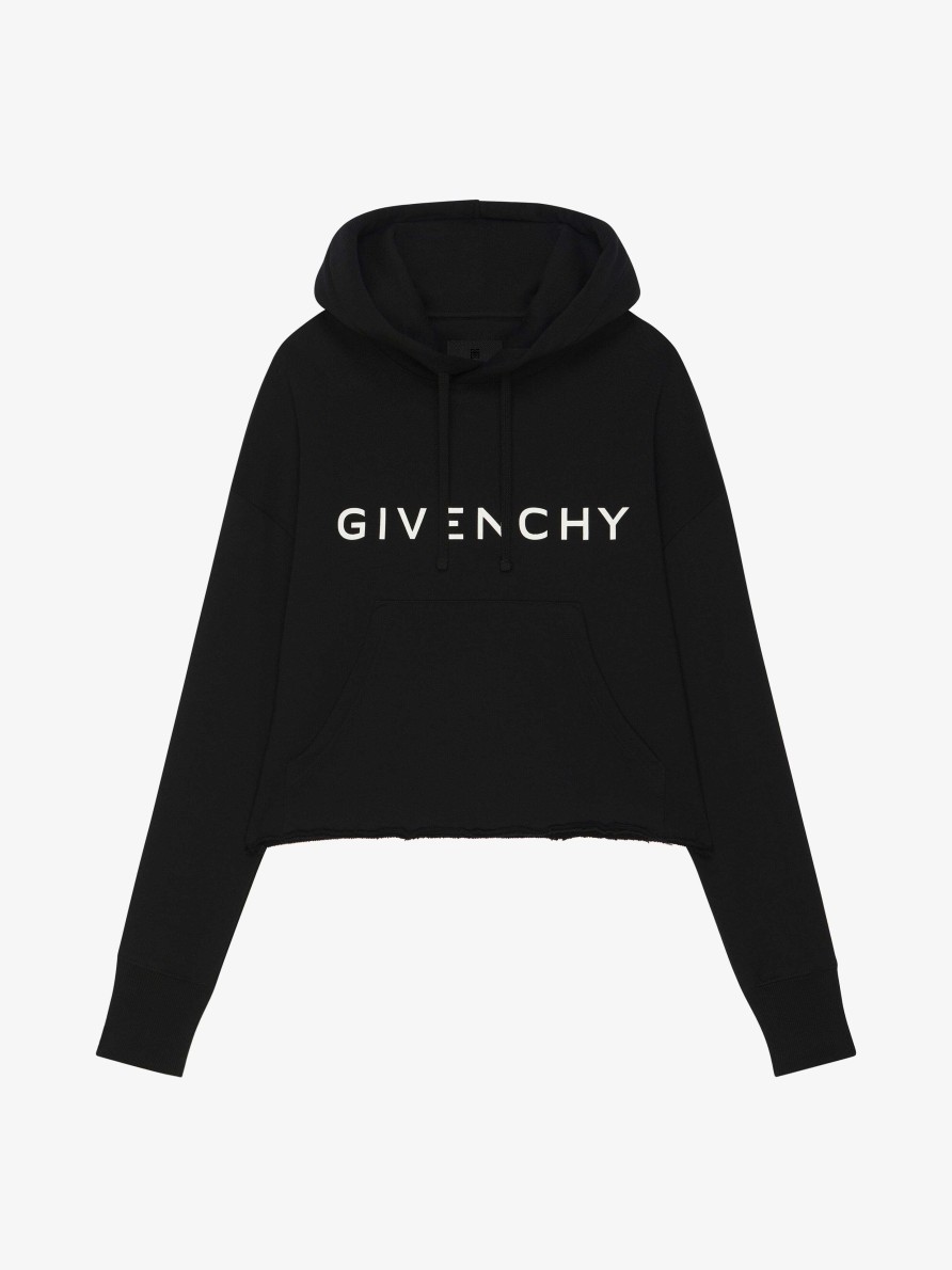 Women Givenchy Sweatshirts & Hoodies | Givenchy Archetype Cropped Hoodie In Fleece Black