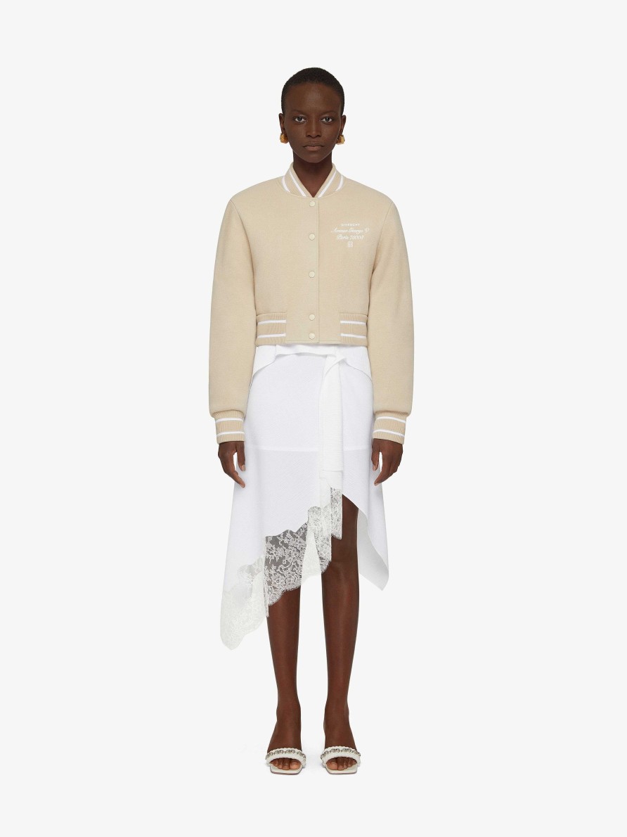 Women Givenchy Outerwear & Blousons | Cropped Varsity Jacket In Wool Beige/White