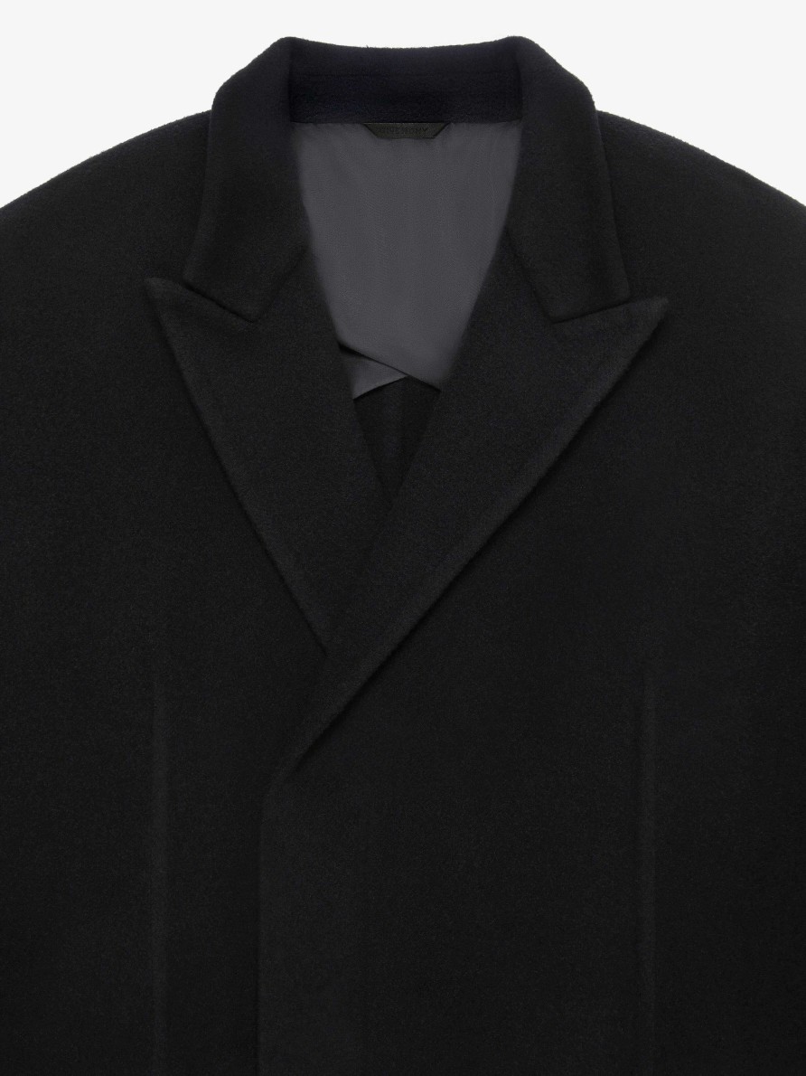 Men Givenchy Jackets & Coats | Long Coat In Double Face Wool And Cashmere Black