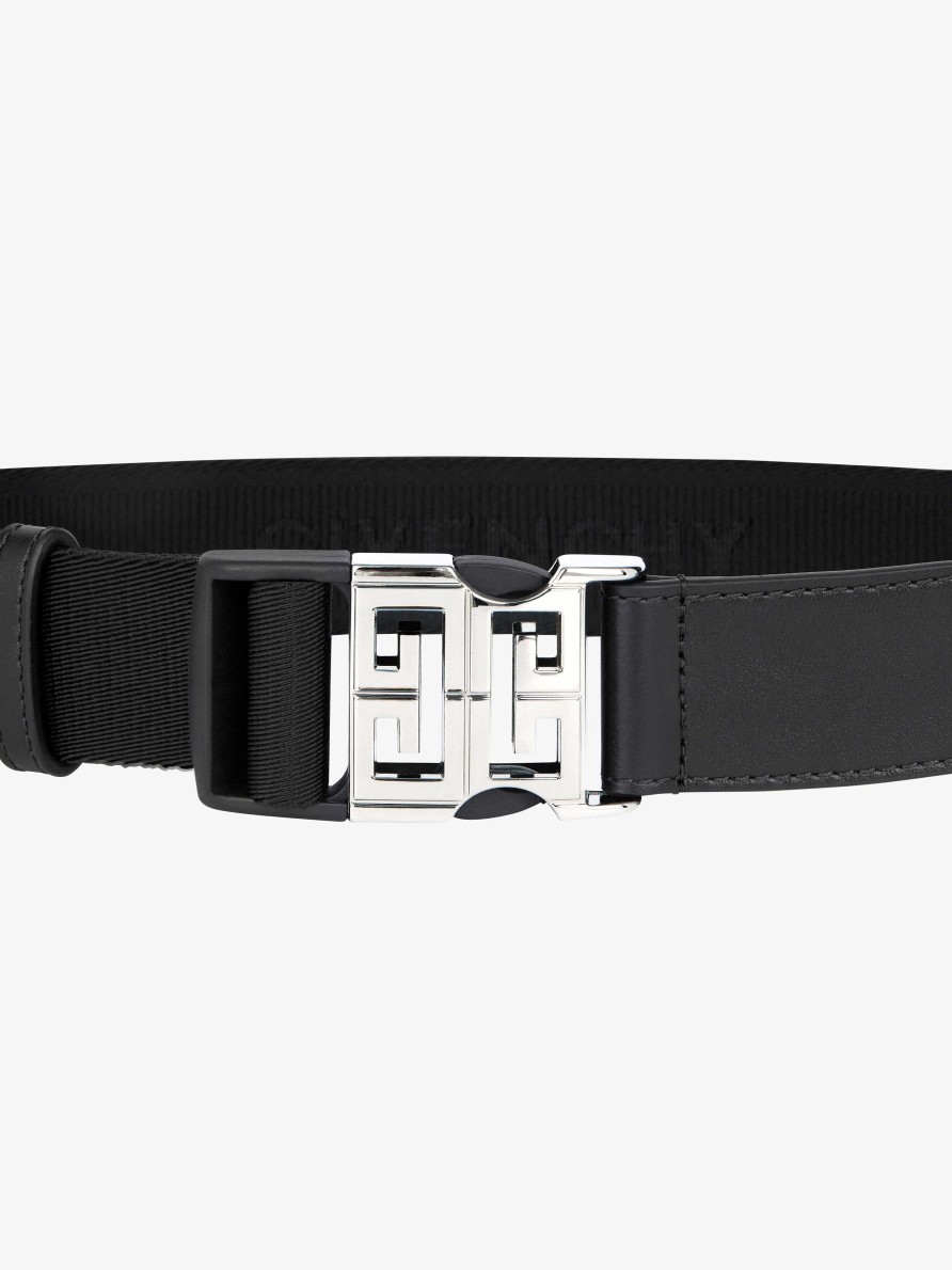 Men Givenchy Belts | 4G Release Buckle Belt In Leather And Webbing Black